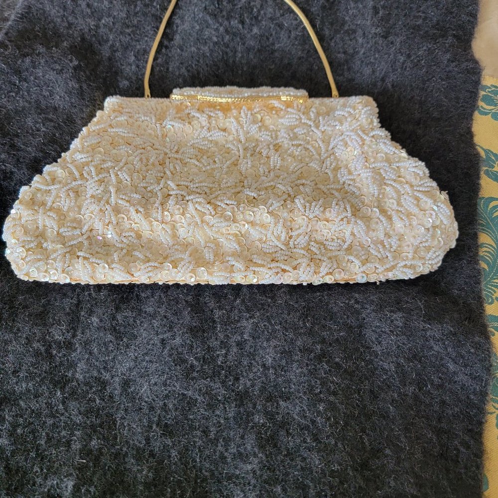 hand made vintage sequined beaded evening purse